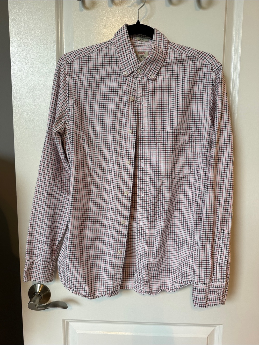 J. Crew Men's Button-Down Check Shirt — Red and Blue on White